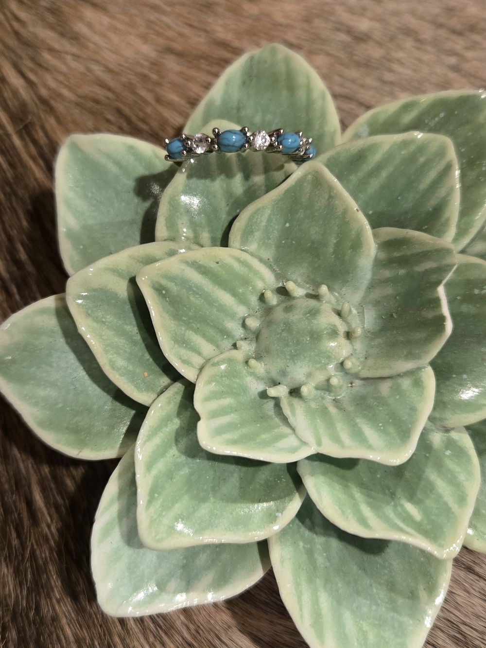Turquoise and Clear Stone Silver Ring